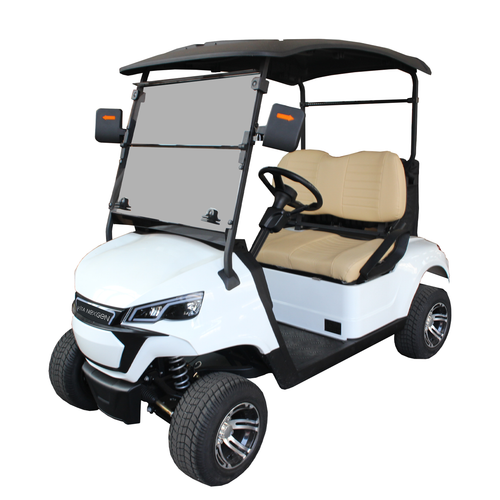 Vita NexGen 2-seater electric golf cart with a beige seat on a white background