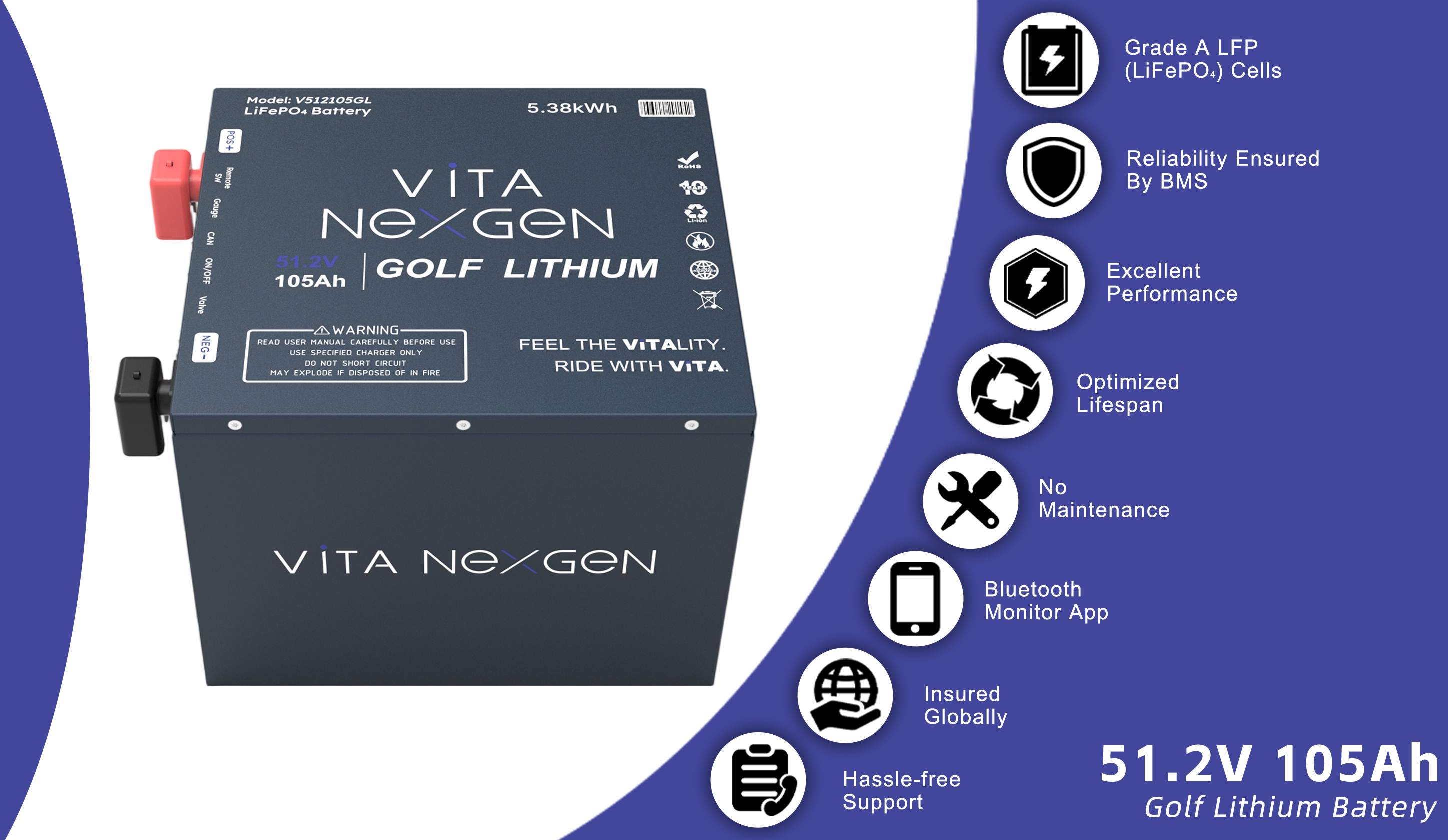 vita nexgen 48v lithium golf cart battery product features